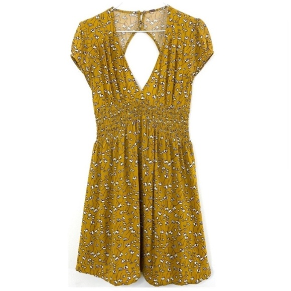 FREE People Floral Pretty Baby Mini Dress in Mustard Yellow Combo - Picture 3 of 10